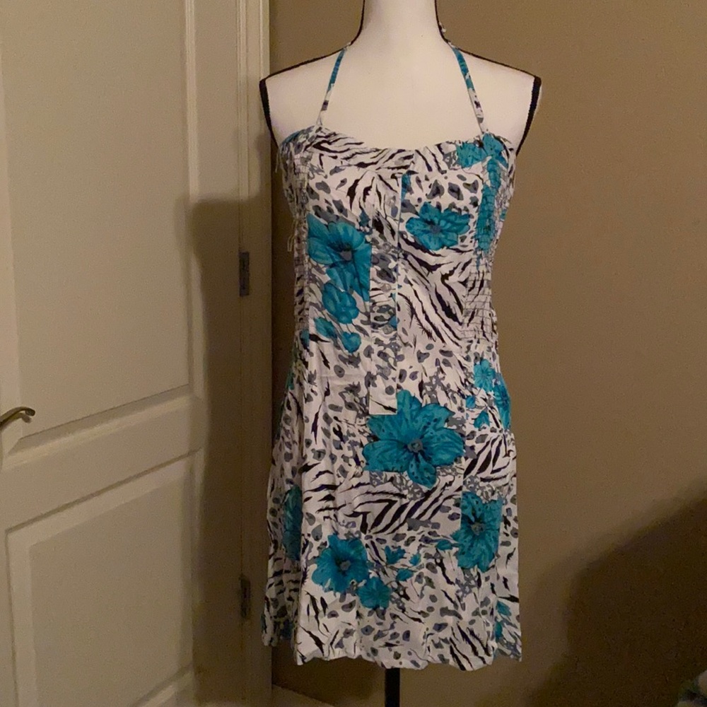 Zebra Print Halter Dress with Flowers